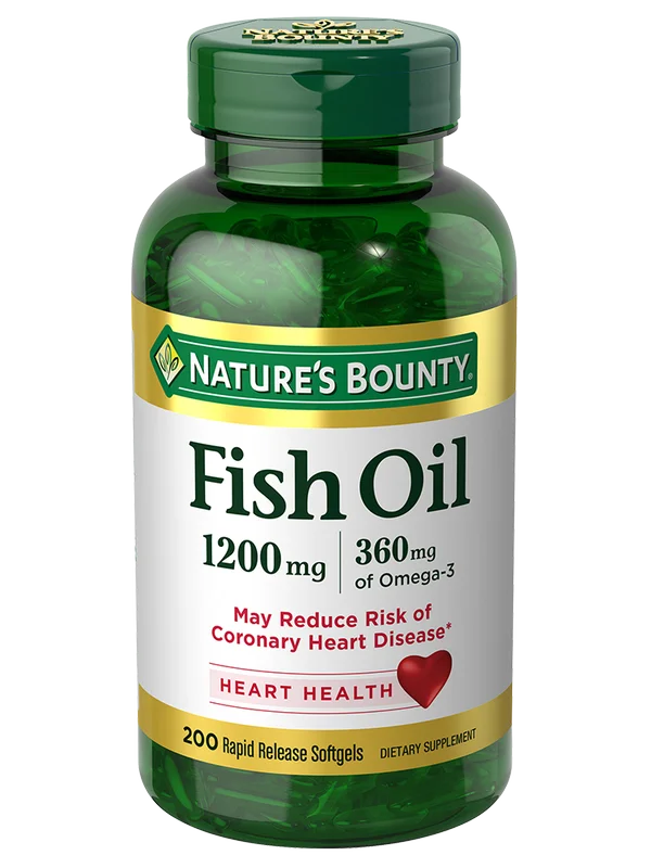 Bottle of Nature's Bounty Fish Oil 1200 mg, 200 Rapid Release Softgels